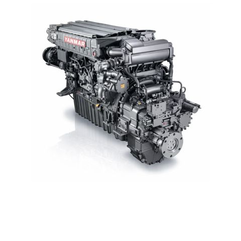Yanmar 6AYEM high-speed marine diesel engine, front three-quarter view on white background